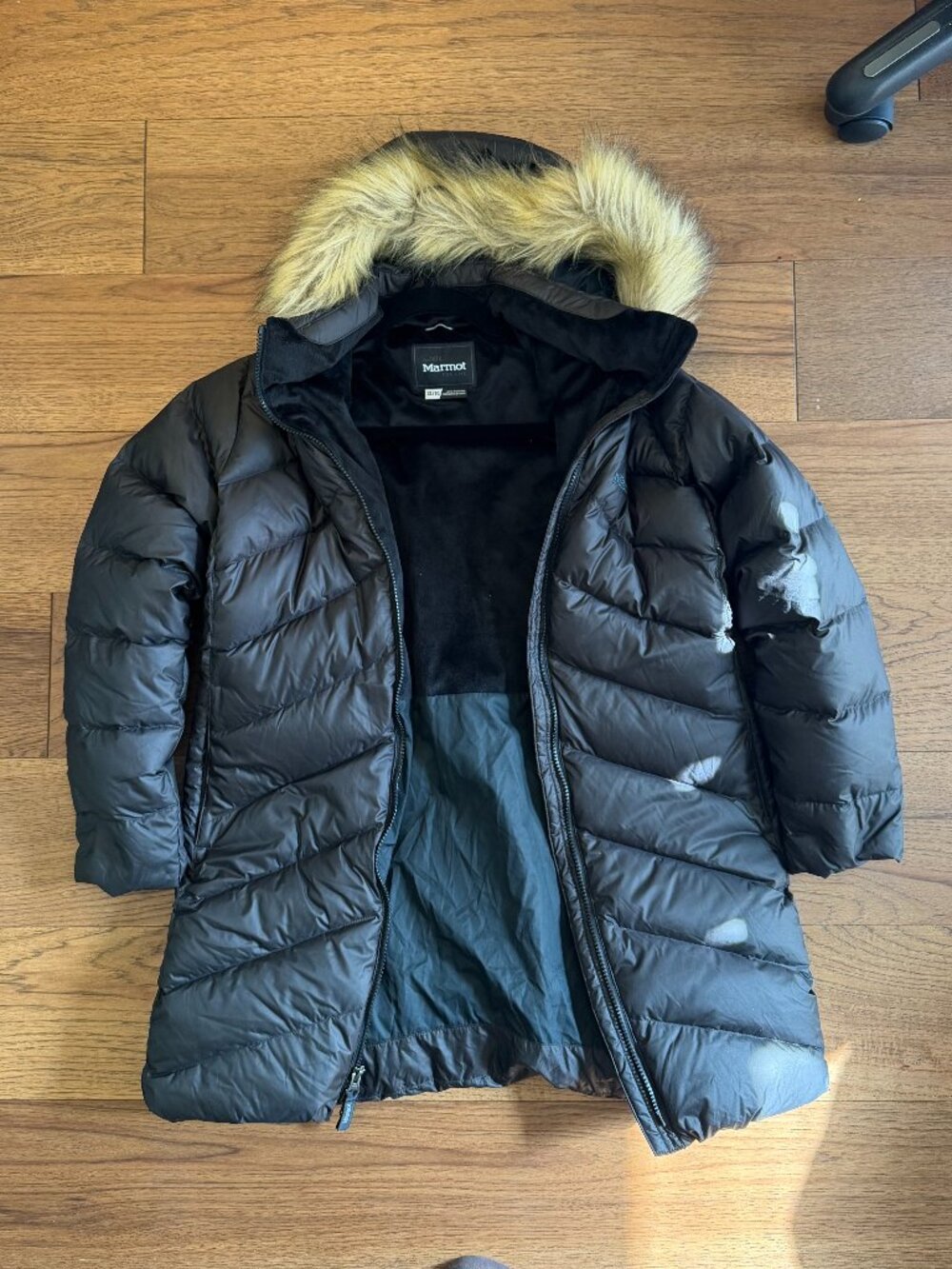 Marmot Montreal Down Parka Faux Fur Trimmed Hood Coat Black - Youth XL